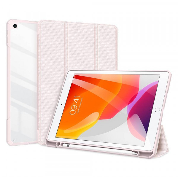 Dux Ducis Toby Eco-Leather Tablet-Ledertasche Schale Cover für iPad 7/8 10.2" mit Smart-Sleep Funktion Wake-Up Stifthalter Schutzhülle in Pink