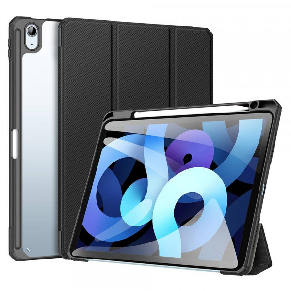 Dux Ducis Toby Eco-Leather Tablet-Ledertasche Schale Cover für iPad Air 4 10.9" mit Smart-Sleep Funktion Wake-Up Stifthalter Schutzhülle Schwarz