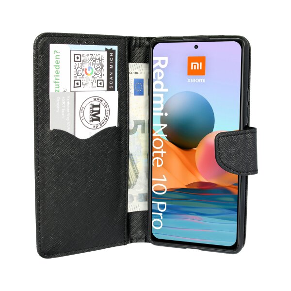 cofi1453® Buch Tasche "Fancy" kompatibel mit XIAOMI REDMI NOTE 10 PRO Handy Hülle Etui Brieftasche Schutzhülle mit Standfunktion, Kartenfach Schwarz