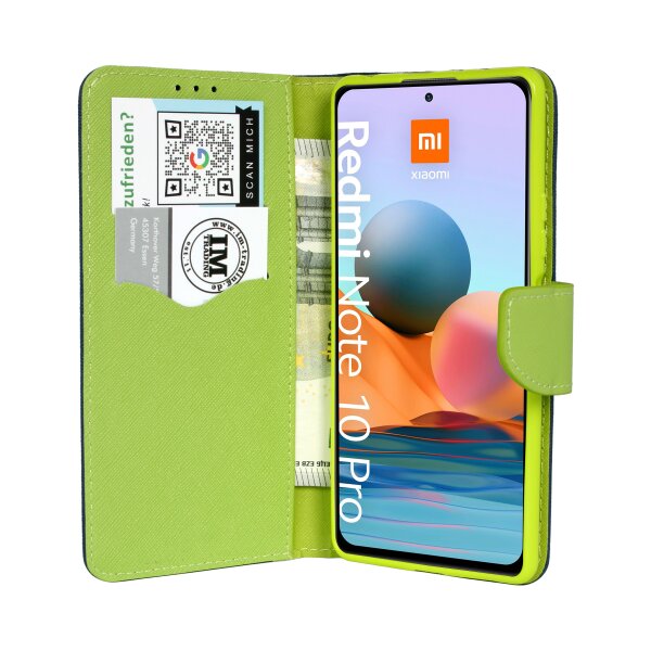 cofi1453® Buch Tasche "Fancy" kompatibel mit XIAOMI REDMI NOTE 10 PRO MAX Handy Hülle Etui Brieftasche Schutzhülle mit Standfunktion, Kartenfach Blau-Grün