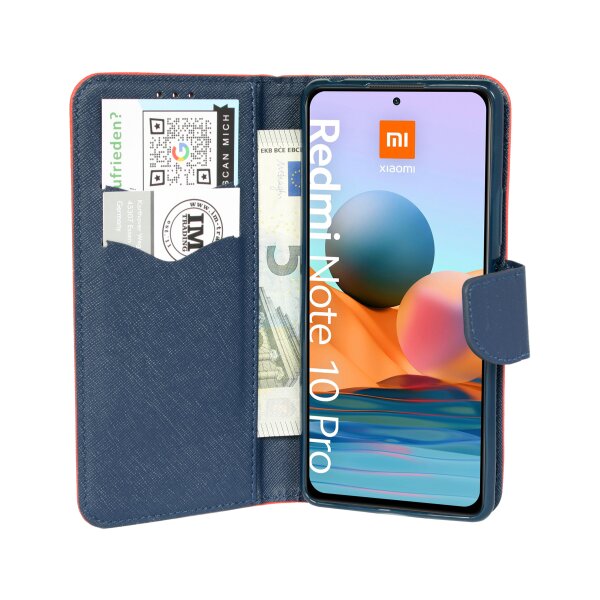 cofi1453® Buch Tasche "Fancy" kompatibel mit XIAOMI REDMI NOTE 10 PRO Handy Hülle Etui Brieftasche Schutzhülle mit Standfunktion, Kartenfach Rot-Blau