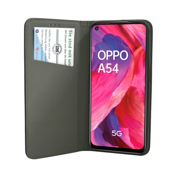 cofi1453® Buch Tasche "Smart" kompatibel mit Oppo A54 5G Handy Hülle Etui Brieftasche Schutzhülle mit Standfunktion, Kartenfach Schwarz