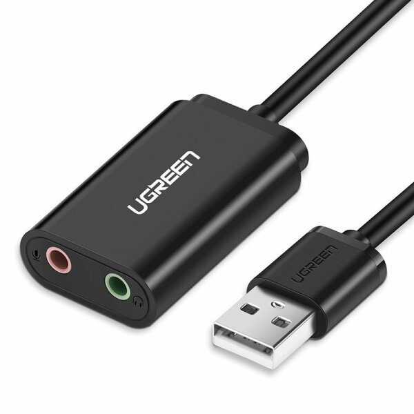 Ugreen externe Soundkarte Musikadapter USB - 3,5 mm Miniklinke 15 cm USB Audio Adapter schwarz