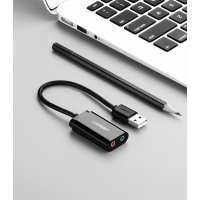 Ugreen externe Soundkarte Musikadapter USB - 3,5 mm Miniklinke 15 cm USB Audio Adapter schwarz