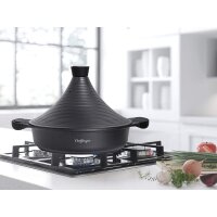 Aluguss Tajine Tagine Ø28cm Induktion Silikongriffe Gartopf Dampfgarer Bräter schwarz