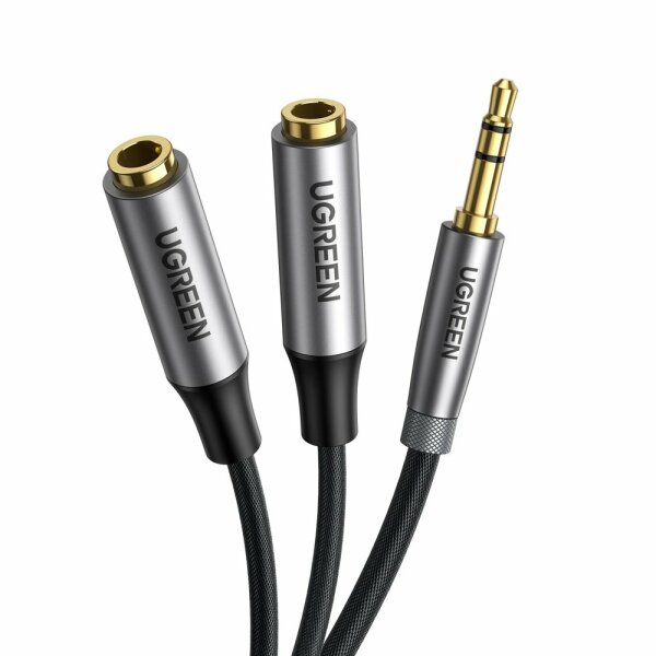 Ugreen Kabel AUX Verlängerungskabel 3,5mm Miniklinke 0,2m Audioadapter Splitter für TV, Lautsprecher, Verstärker schwarz