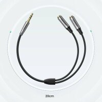 Ugreen Kabel AUX Verlängerungskabel 3,5mm Miniklinke 0,2m Audioadapter Splitter für TV, Lautsprecher, Verstärker schwarz