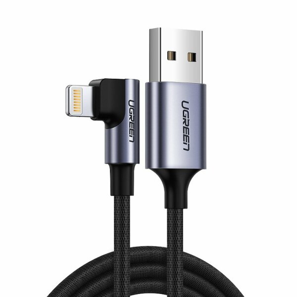 Ugreen 90 Grad 1M MFI 2,4A Ladekabel Winkel USB Kabel abgewinkelt Nylon geflochten Schnellladegerät Daten Sync L Form Kabeladapter für iPhone Modelle