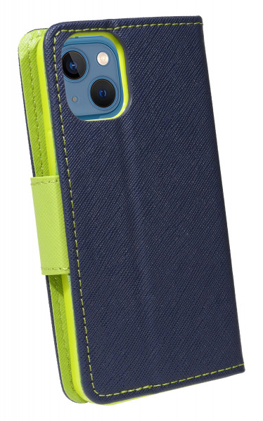 cofi1453® Buch Tasche Fancy kompatibel mit iPhone 13 Mini Handy Hülle Etui Brieftasche Schutzhülle mit Standfunktion, Kartenfach Blau-Grün