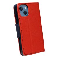 cofi1453® Buch Tasche "Fancy" kompatibel mit iPhone 13 Mini Handy Hülle Etui Brieftasche Schutzhülle mit Standfunktion, Kartenfach Rot-Blau