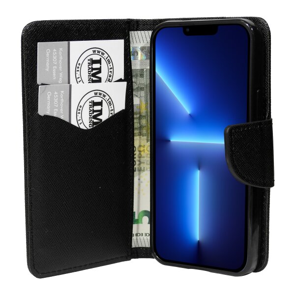 cofi1453® Buch Tasche "Fancy" kompatibel mit iPhone 13 Pro Handy Hülle Etui Brieftasche Schutzhülle mit Standfunktion, Kartenfach Schwarz