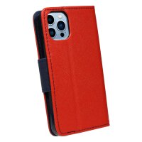 cofi1453® Buch Tasche "Fancy" kompatibel mit iPhone 13 Pro Handy Hülle Etui Brieftasche Schutzhülle mit Standfunktion, Kartenfach Rot-Blau