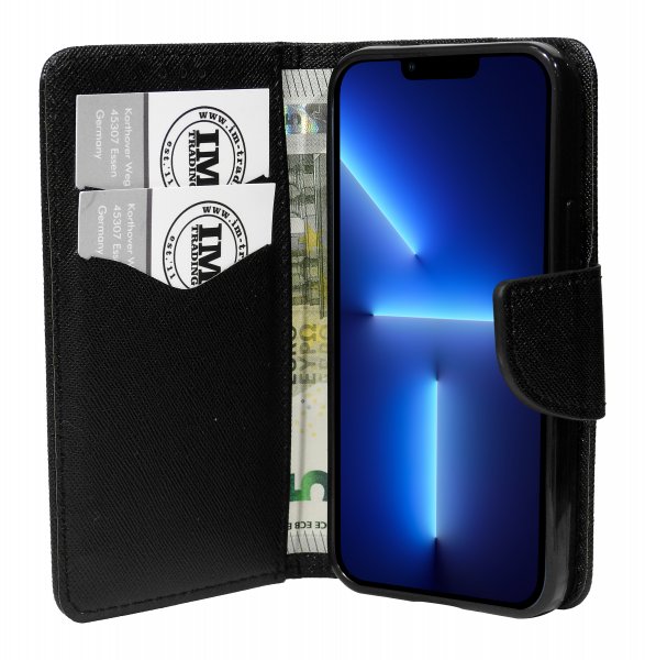 cofi1453® Buch Tasche "Fancy" kompatibel mit iPhone 13 Pro Max Handy Hülle Etui Brieftasche Schutzhülle mit Standfunktion, Kartenfach Schwarz