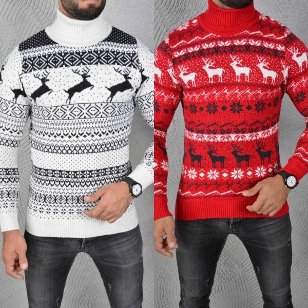 Megaman Jeans Herren Norweger Weihnachten Retro Rollkragenpullover Rolli Rollkragen Pulli Shirt in Premium Qualität Sweater Warrm Longsleeve
