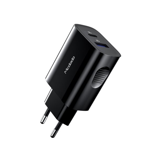 Mcdodo 20W PD Fast Charge Adapter Netzteil Ladegerät QC 3.0 1x USB 1x USB-C ( Typ-C ) für Smartphones schwarz