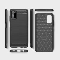 cofi1453® Silikon Hülle Bumper Carbon kompatibel mit SAMSUNG GALAXY A03s (A037G) Case TPU Soft Handyhülle Cover Schutzhülle Schwarz