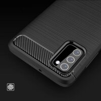 cofi1453® Silikon Hülle Bumper Carbon kompatibel mit SAMSUNG GALAXY A03s (A037G) Case TPU Soft Handyhülle Cover Schutzhülle Schwarz