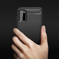 cofi1453® Silikon Hülle Bumper Carbon kompatibel mit SAMSUNG GALAXY A03s (A037G) Case TPU Soft Handyhülle Cover Schutzhülle Schwarz