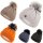 Faera Wintermütze warm gefüttert Kunstfell Bommel-Mütze Strickmuster Fleece-Futter Winter Strick-Mütze Beanie-Mütze Damen Herren One-Size