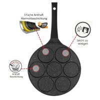 Pfannkuchen Pfanne Ø26cm 7 Fächer Induktion Alu Guss Spiegelei Crepespfanne Pancake geeignet für alle Herdarten