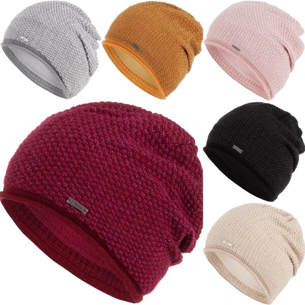 Faera Wintermütze warm gefüttert Fleece-Futter Winter Mütze Strick-Mütze Beanie-Mütze Damen One-Size 06