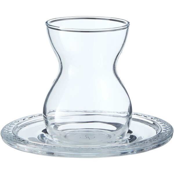 Pasabahce Bekata 12-Teilig Türkische Teegläser-Set mit Untertassen 12 ml Cay Bardagi Teeglas transparent