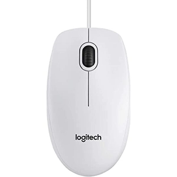 Logitech B100 Maus mit Kabel, USB-Anschluss, 800 DPI Optischer Sensor, 3 Tasten, Für Links- und Rechtshänder, PC/Mac/Chromebook - Weiß