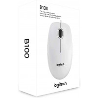 Logitech B100 Maus mit Kabel, USB-Anschluss, 800 DPI Optischer Sensor, 3 Tasten, Für Links- und Rechtshänder, PC/Mac/Chromebook - Weiß