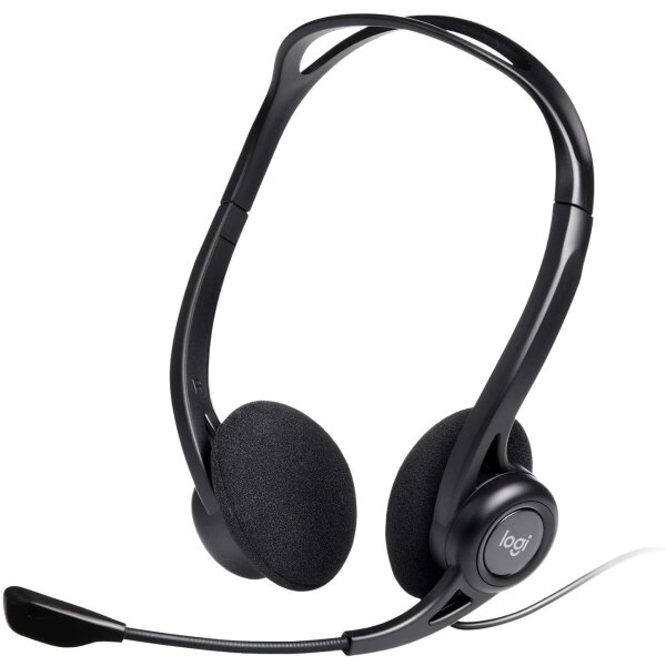 Logitech 960 Kopfhörer mit Mikrofon, Stereo-Headset, Verstellbares Mikrofon mit Rauschunterdrückung, Integrierter Lautstärkeregler und Stummschaltung, USB-Anschluss, 2.4m Kabel, PC/Mac/Laptop, Schwarz