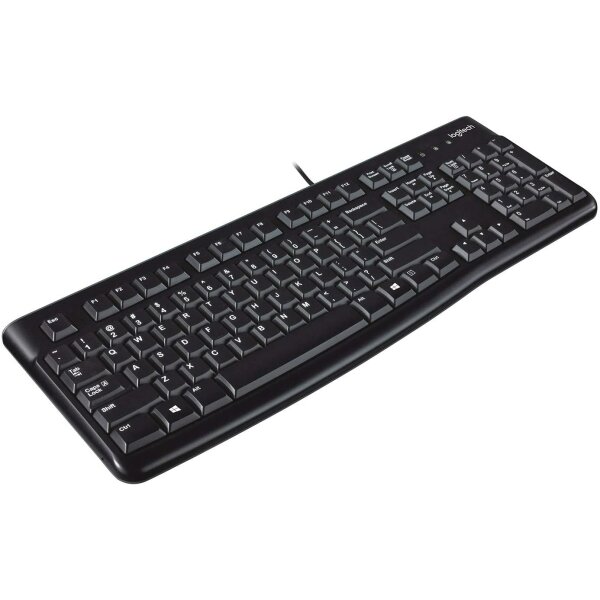 Logitech K120 Kabelgebundene Tastatur für Windows, USB-Anschluss, Leises Tippen, Robust, Spritzwassergeschützt, Einstellbare Tastaturaufsteller, Deutsches QWERTZ-Layout - Schwarz