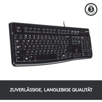 Logitech K120 Kabelgebundene Tastatur für Windows, USB-Anschluss, Leises Tippen, Robust, Spritzwassergeschützt, Einstellbare Tastaturaufsteller, Deutsches QWERTZ-Layout - Schwarz