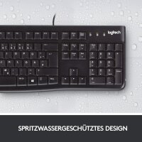 Logitech K120 Kabelgebundene Tastatur für Windows, USB-Anschluss, Leises Tippen, Robust, Spritzwassergeschützt, Einstellbare Tastaturaufsteller, Deutsches QWERTZ-Layout - Schwarz