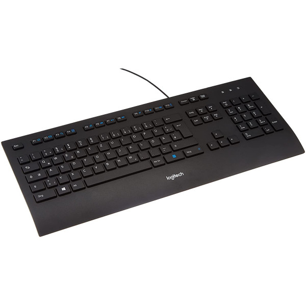 Logitech K280e Pro Kabelgebundene Business Tastatur für Windows, Linux und Chrome, USB-Anschluss, Handballenauflage, Spritzwassergeschützt, PC/Laptop, Deutsches QWERTZ-Layout - Schwarz