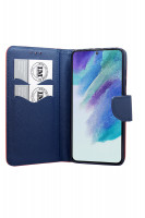 cofi1453® Buch Tasche "Fancy" kompatibel mit SAMSUNG GALAXY S21 FE Handy Hülle Etui Brieftasche Schutzhülle mit Standfunktion, Kartenfach Rot-Blau