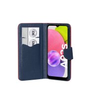 cofi1453® Buch Tasche "Fancy" kompatibel mit SAMSUNG GALAXY A03s (A037G) Handy Hülle Etui Brieftasche Schutzhülle mit Standfunktion, Kartenfach Rot-Blau