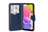 cofi1453® Buch Tasche "Fancy" kompatibel mit SAMSUNG GALAXY A03s (A037G) Handy Hülle Etui Brieftasche Schutzhülle mit Standfunktion, Kartenfach Rot-Blau