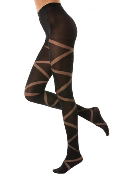 Damen Strumpfhose mit Muster N.1587 Muster Streifen Nero Frauen Hose Socken 80 DEN schwarz