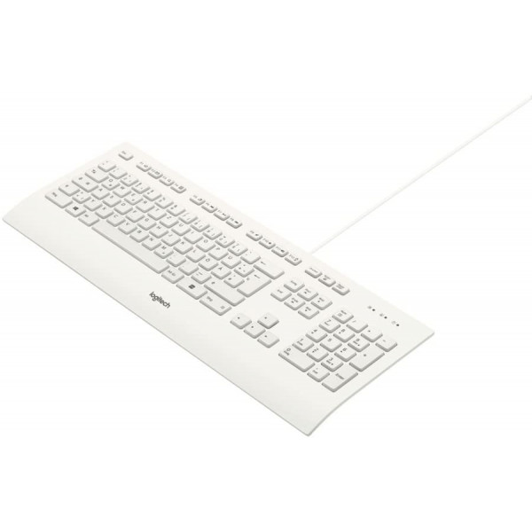Logitech K280e Kabelgebundene Business Tastatur für Windows, Linux und Chrome, USB-Anschluss, Handballenauflage, Spritzwassergeschützt, PC/Laptop, Deutsches QWERTZ-Layout - Weiß