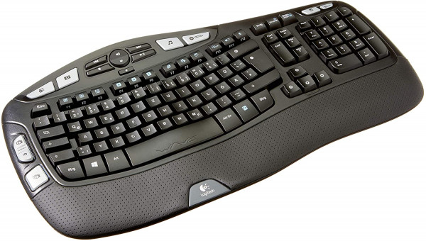 Logitech K350 Ergonomische Kabellose Tastatur, 2.4 GHz Verbindung via USB-Empfänger, 17 Programmierbare Multimedia-Tasten, 3-Jahre Batterielaufzeit, Handballenauflage, Deutsches QWERTZ-Layout