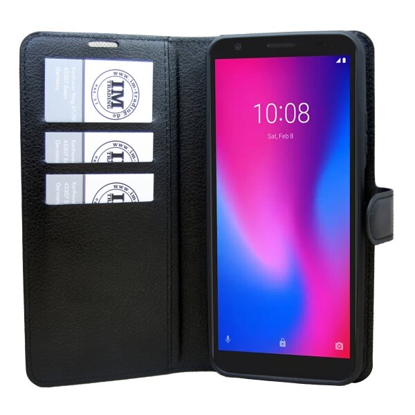 cofi1453® Buch Tasche "Fancy" kompatibel mit ZTE BLADE A3 2019 Handy Hülle Etui Brieftasche Schutzhülle mit Standfunktion, Kartenfach Schwarz