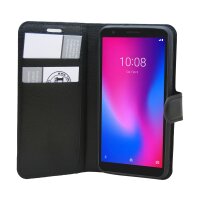 cofi1453® Buch Tasche "Fancy" kompatibel mit ZTE BLADE A3 2019 Handy Hülle Etui Brieftasche Schutzhülle mit Standfunktion, Kartenfach Schwarz