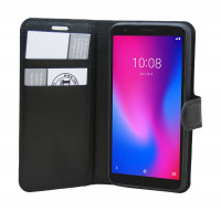 cofi1453® Buch Tasche "Fancy" kompatibel mit ZTE BLADE A3 2019 Handy Hülle Etui Brieftasche Schutzhülle mit Standfunktion, Kartenfach Schwarz