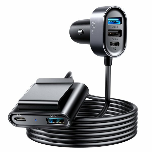 Joyroom Auto-Ladegerät KFZ-Ladegerät 2x USB-C Typ-C PD + 2xQC3.0 75W 1,5m schwarz