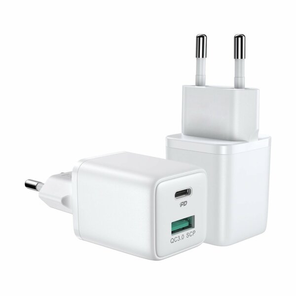 Joyroom-Ladegerät (EU-Stecker) USB / USB Typ C 30W Power Delivery QuickCharge 3.0 AFC FCP weiß