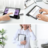 Dux Ducis Toby Eco-Leather Tablet-Ledertasche Schale Cover für Lenovo Tab P11 mit Smart-Sleep Funktion Wake-Up Stifthalter Schutzhülle Schwarz