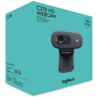 Logitech C270 Webcam, HD 720p, 60° Sichtfeld, Fester Fokus, Belichtungskorrektur, USB-Anschluss, Rauschunterdrückung, Universalhalterung, Für Skype, FaceTime, Hangouts, etc., PC/Mac/ChromeOS/Android