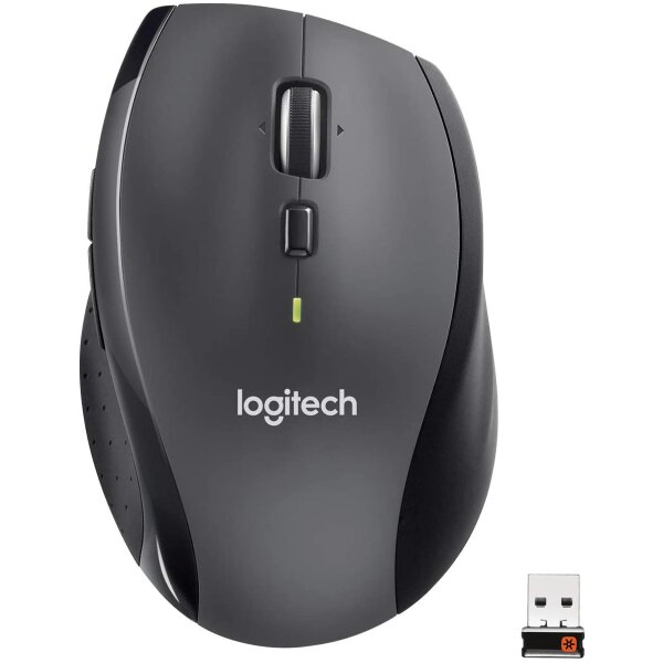 Logitech M705 Marathon Kabellose Maus, 2.4 GHz Verbindung via Unifying USB-Empfänger, 1000 DPI Laser-Sensor, 3-Jahre Akkulaufzeit, 7 Tasten, PC/Mac/Chromebook - Schwarz