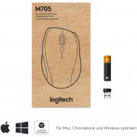 Logitech M705 Marathon Kabellose Maus, 2.4 GHz Verbindung via Unifying USB-Empfänger, 1000 DPI Laser-Sensor, 3-Jahre Akkulaufzeit, 7 Tasten, PC/Mac/Chromebook - Schwarz