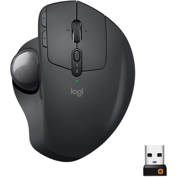 Logitech MX Ergo Kabellose Ergonomische Trackball-Maus, 2.4 GHz Verbindung via Unifying USB-Empfänger, 4-Monate Akkulaufzeit, Verstellbarer Winkel, Multi-Device, PC/Mac/iPadOS