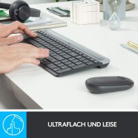 Logitech MK470 Slim Combo Kabelloses Tastatur-Maus-Set, 2.4 GHz Verbindung via Nano-USB-Empfänger, 10m Reichweite, 18-Monate Batterielaufzeit, PC/Laptop, Deutsches QWERTY-Layout - Schwarz/Graphit